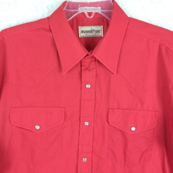 Northern Plains Mens Shirt Western Button Down Pearl Snaps Red Long Sleeve 16 33 - Picture 3 of 13